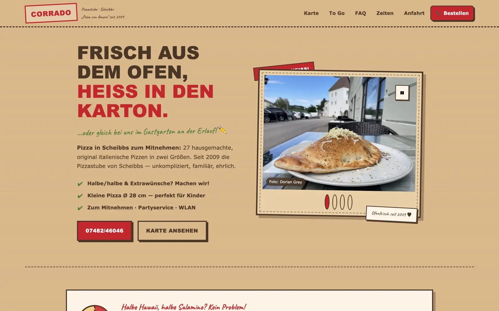 Variante Pizzakarton: Startseite mit Fokus auf Abholung und Lieferung