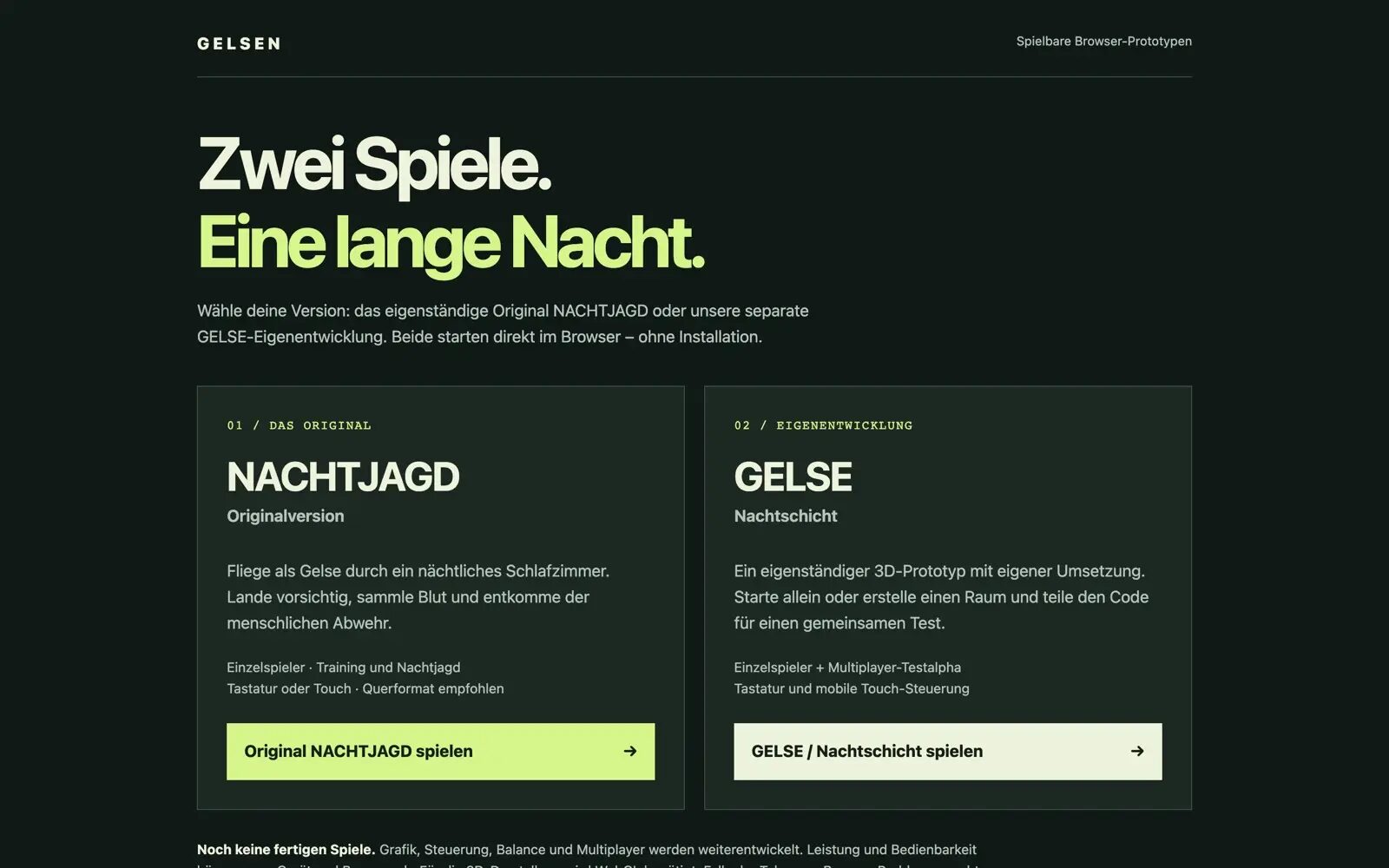 Startbildschirm der Spielesammlung GELSEN