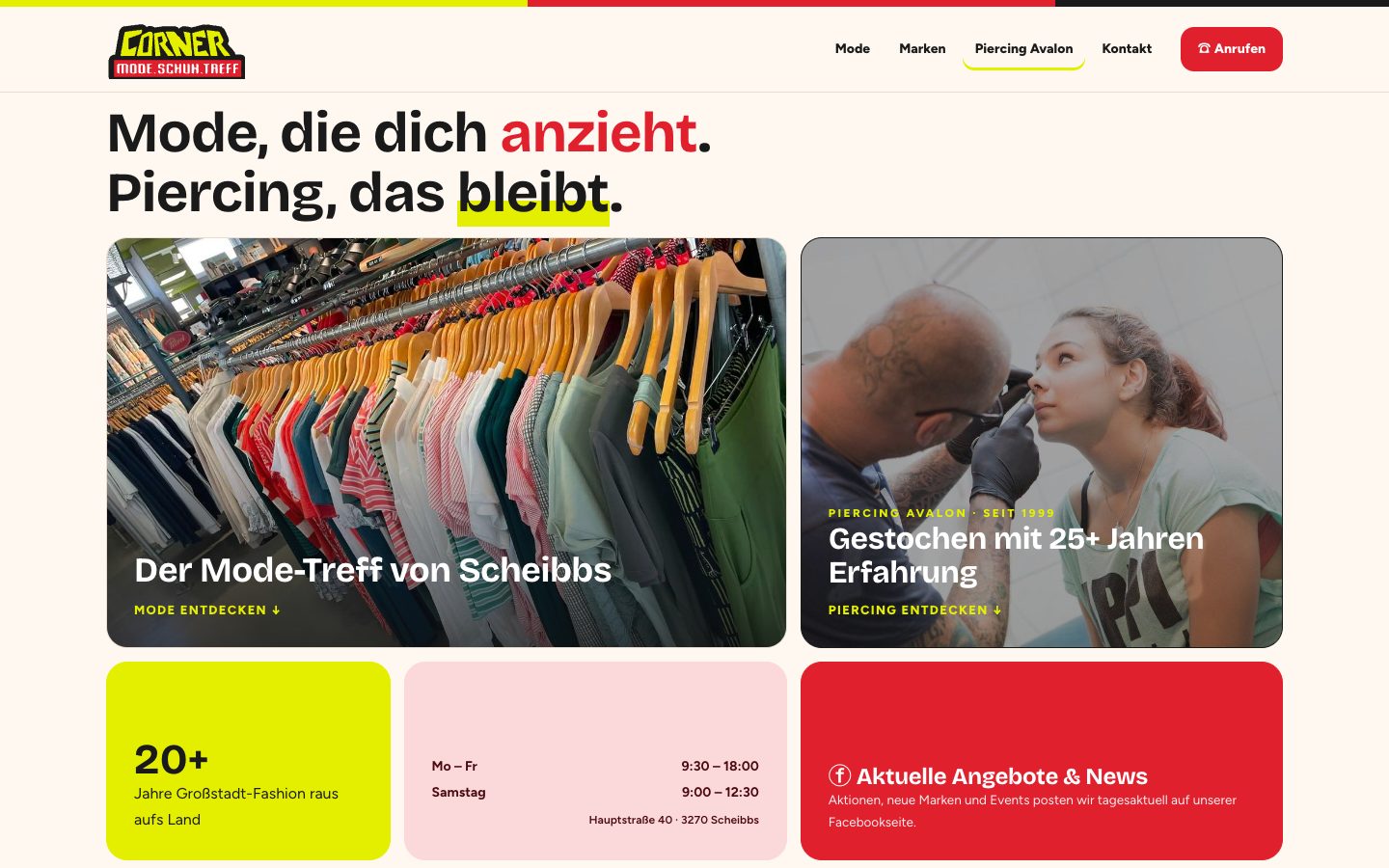 Vorschau Variante C: farbige Kacheln mit Bildern, Öffnungszeiten und Angeboten