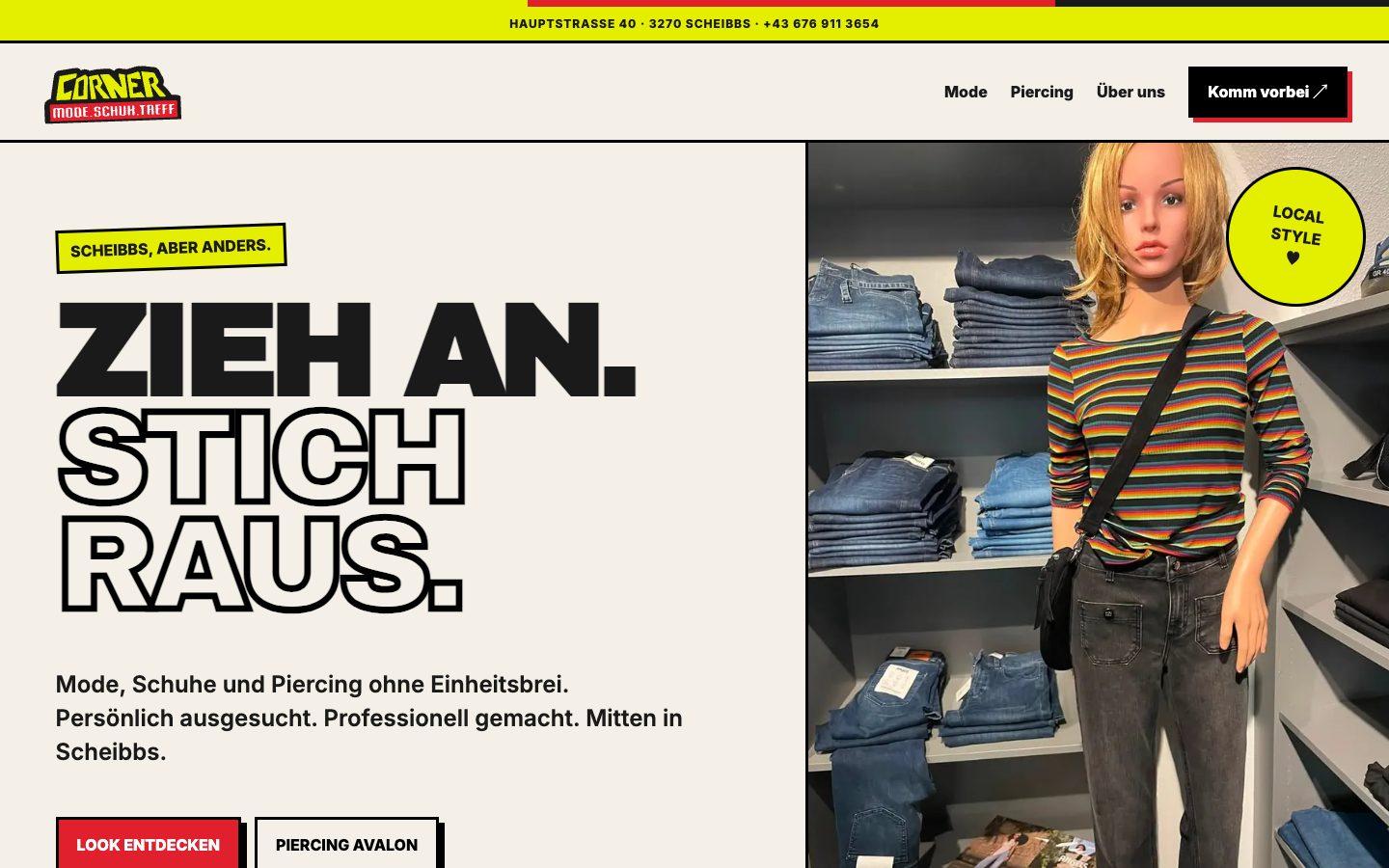 Vorschau Variante F: plakative Seite mit starken Farben und großer Typografie