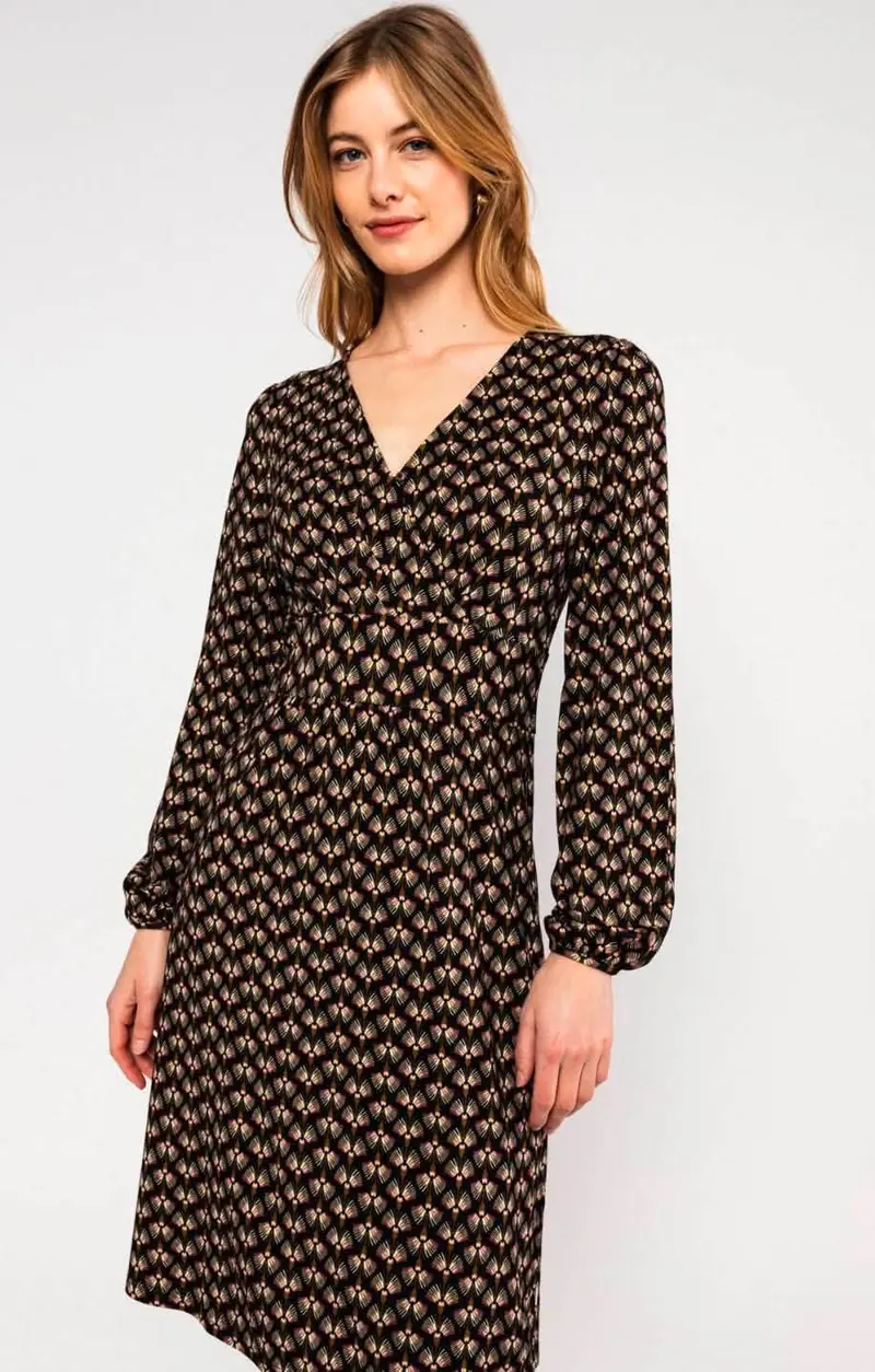 Damenkleid mit Retro-Print, langärmelig